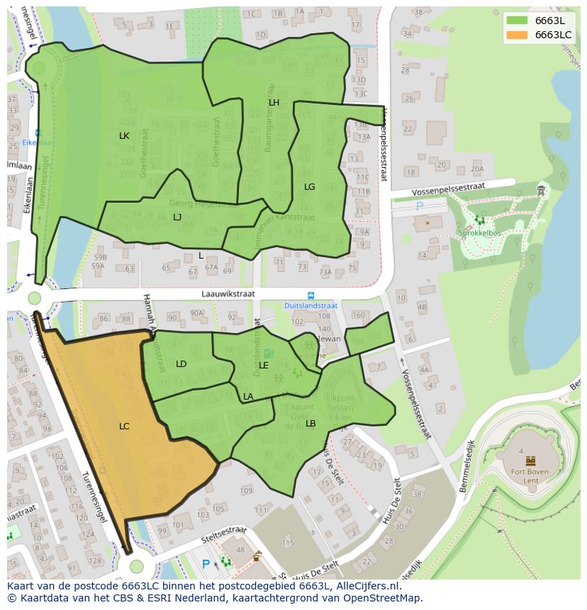 Afbeelding van het postcodegebied 6663 LC op de kaart.