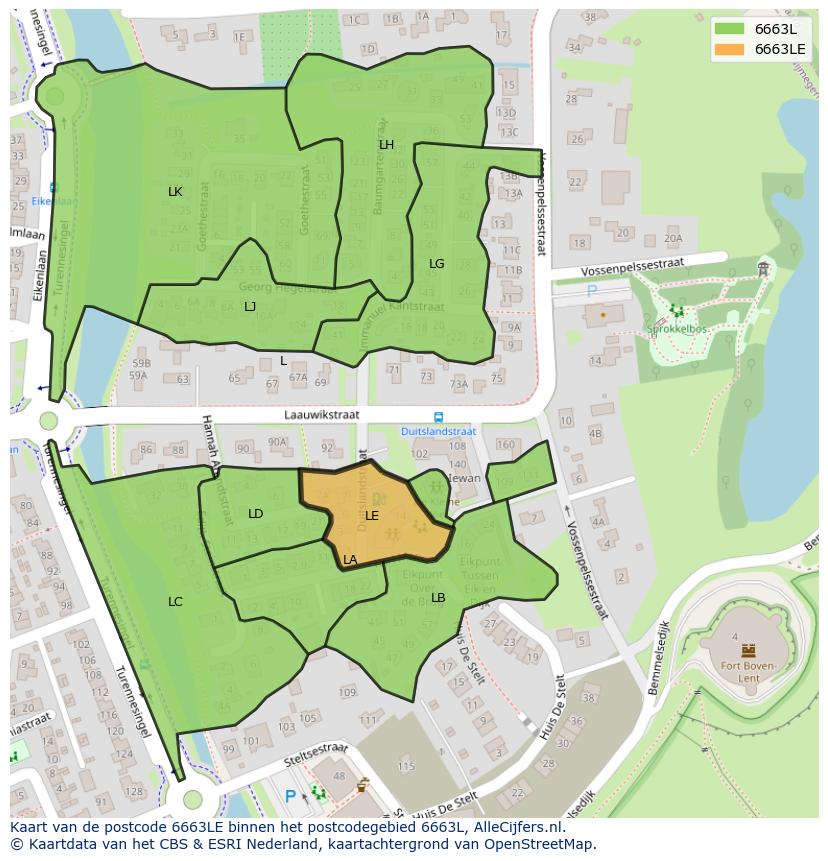 Afbeelding van het postcodegebied 6663 LE op de kaart.