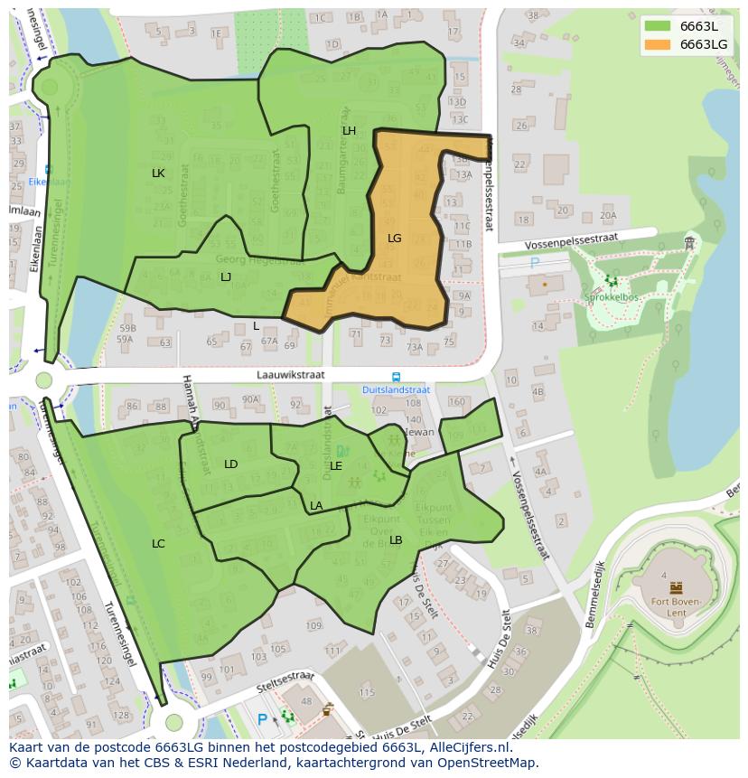 Afbeelding van het postcodegebied 6663 LG op de kaart.