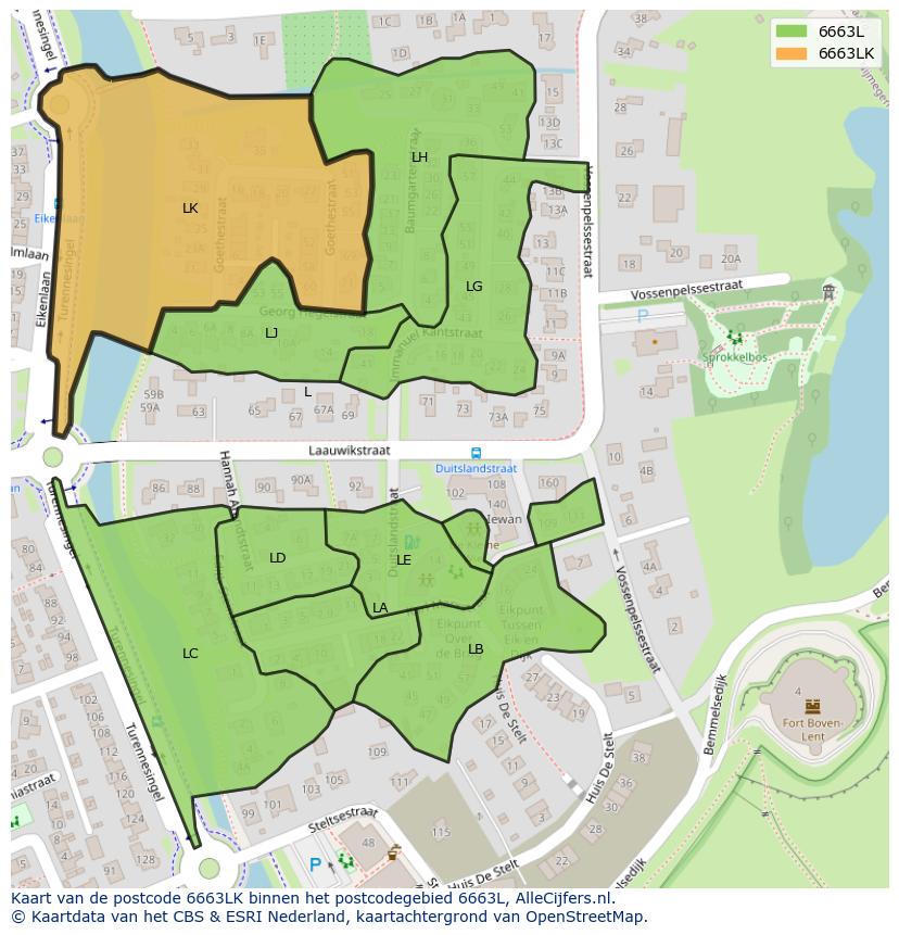 Afbeelding van het postcodegebied 6663 LK op de kaart.