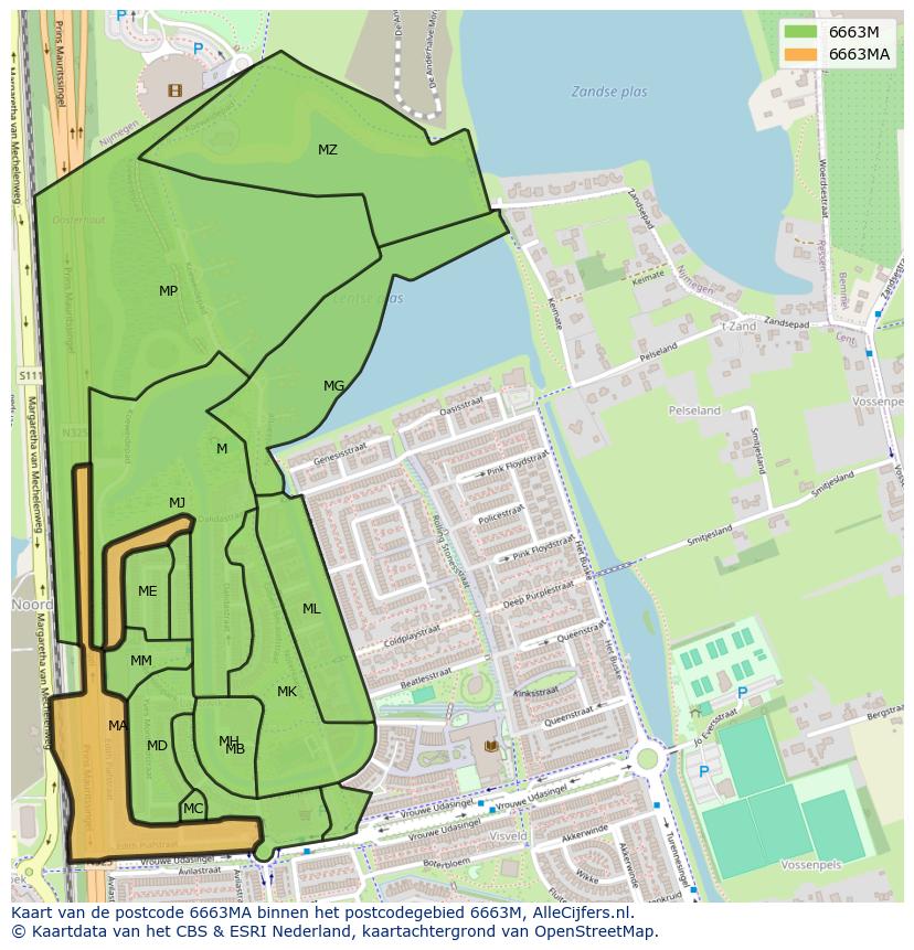Afbeelding van het postcodegebied 6663 MA op de kaart.