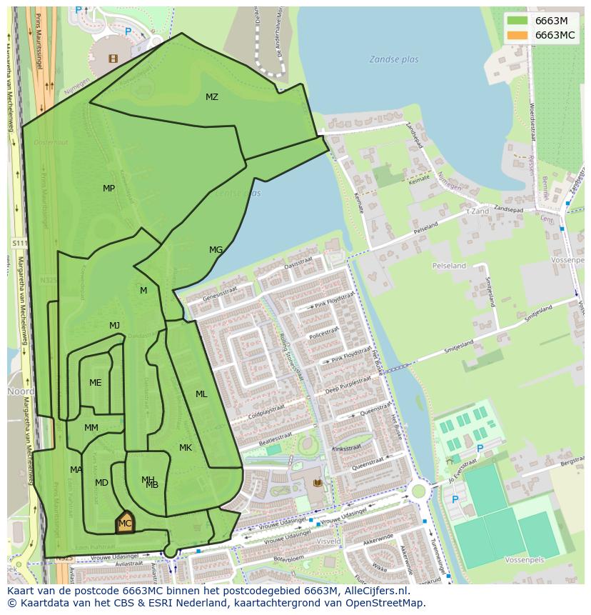 Afbeelding van het postcodegebied 6663 MC op de kaart.
