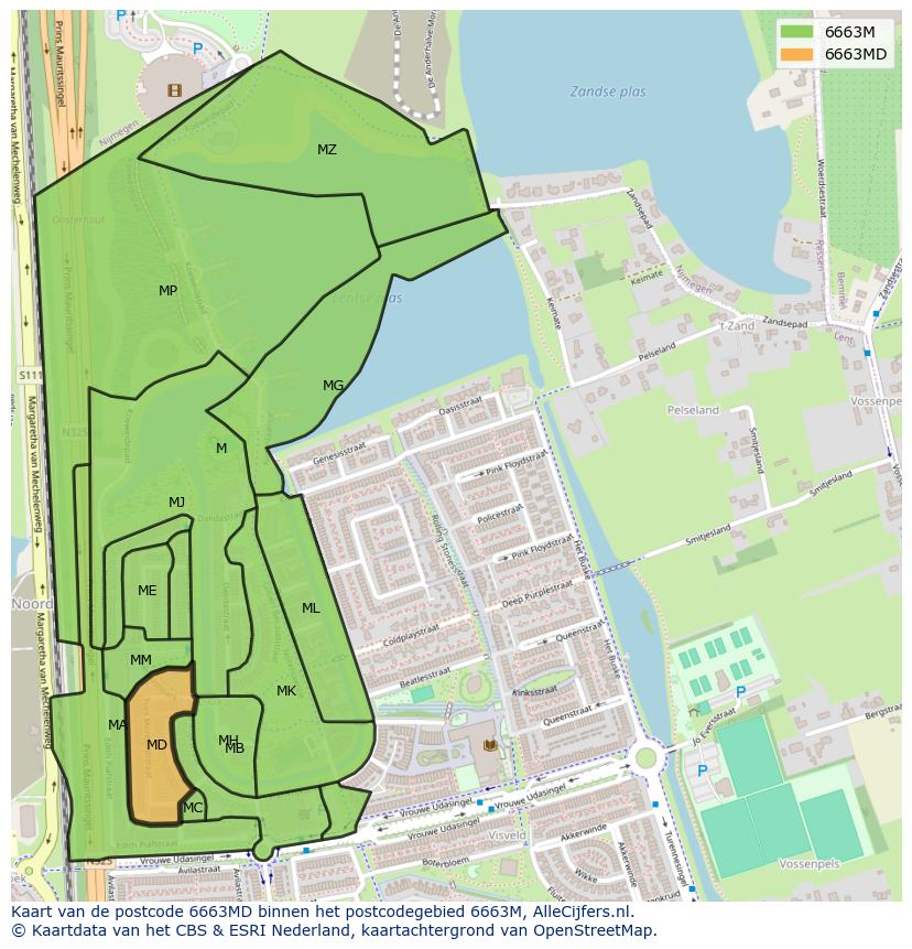 Afbeelding van het postcodegebied 6663 MD op de kaart.