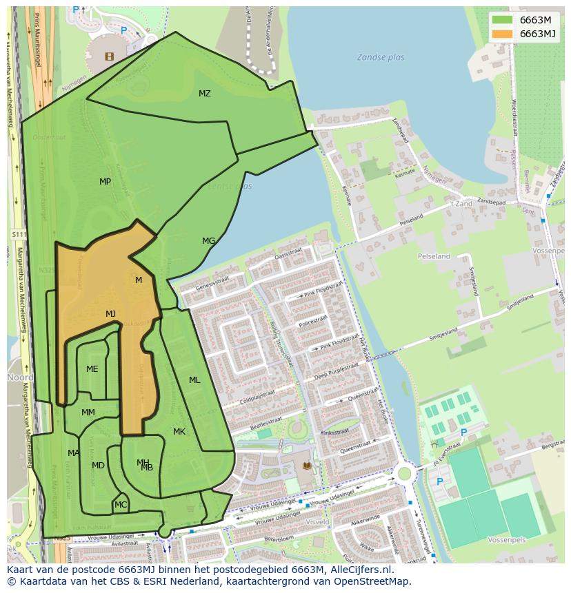 Afbeelding van het postcodegebied 6663 MJ op de kaart.