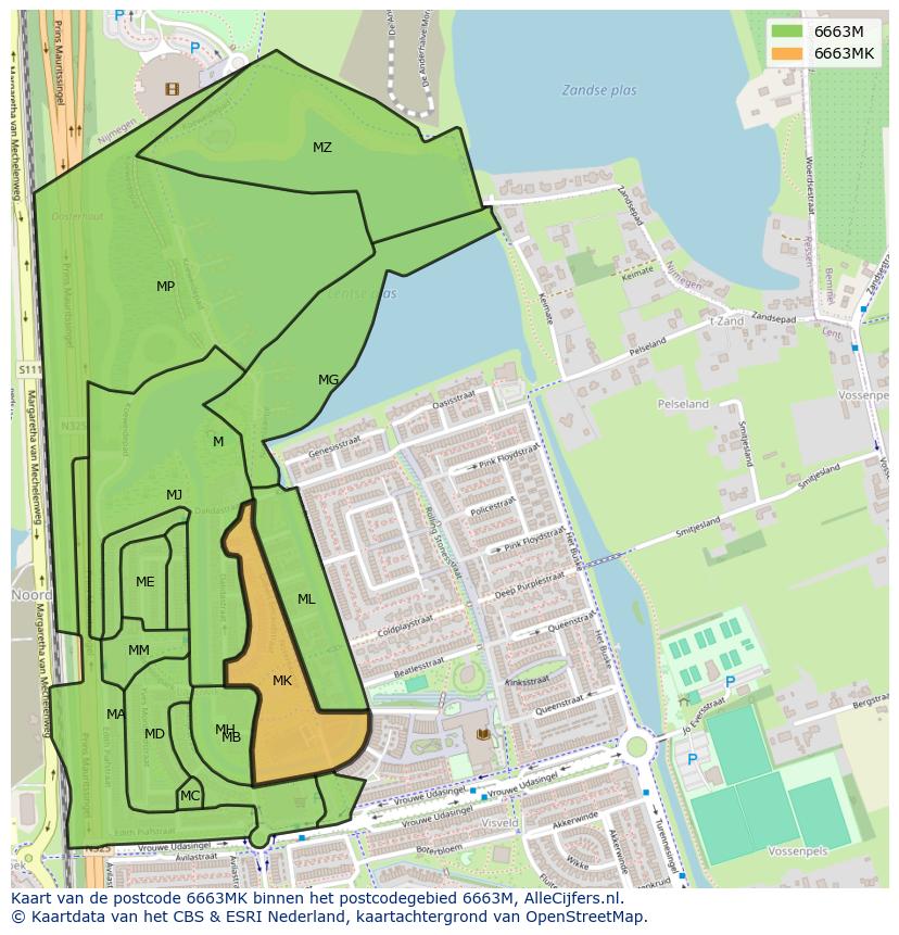 Afbeelding van het postcodegebied 6663 MK op de kaart.