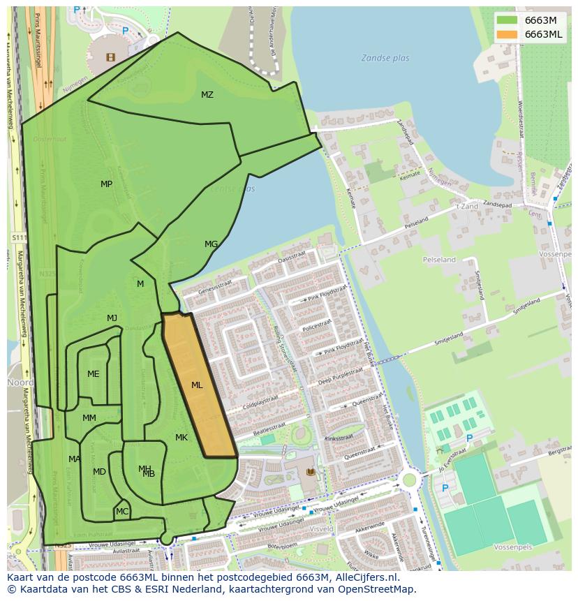 Afbeelding van het postcodegebied 6663 ML op de kaart.