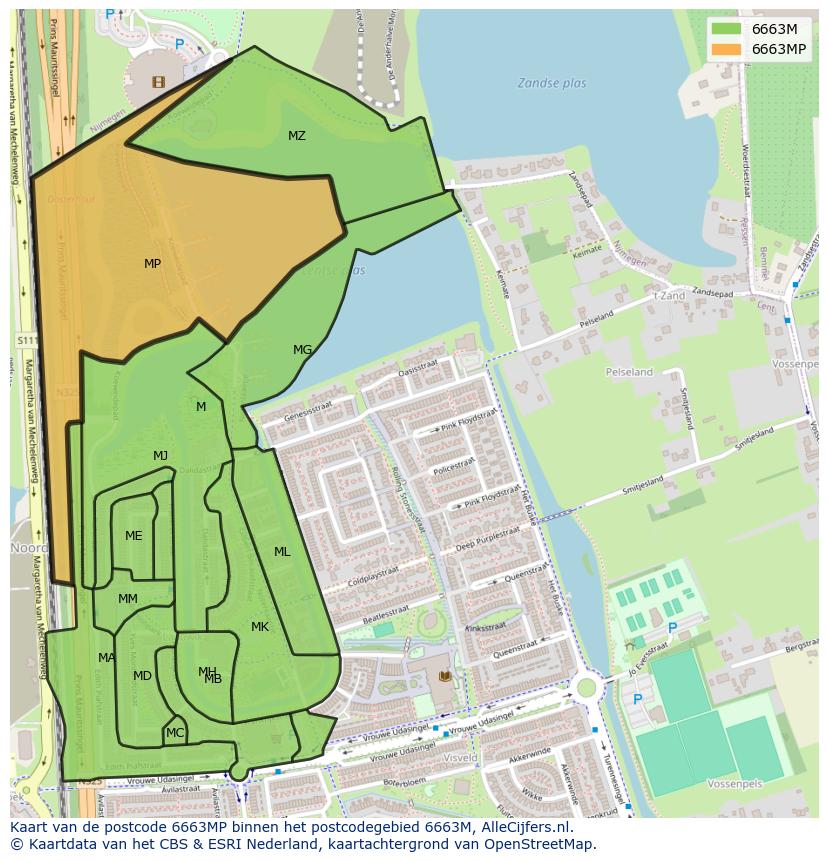 Afbeelding van het postcodegebied 6663 MP op de kaart.