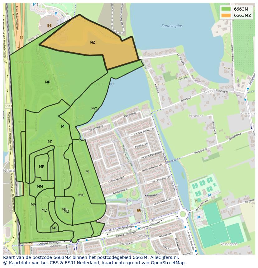 Afbeelding van het postcodegebied 6663 MZ op de kaart.