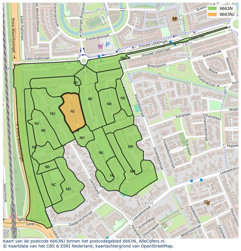 Afbeelding van het postcodegebied 6663 NJ op de kaart.