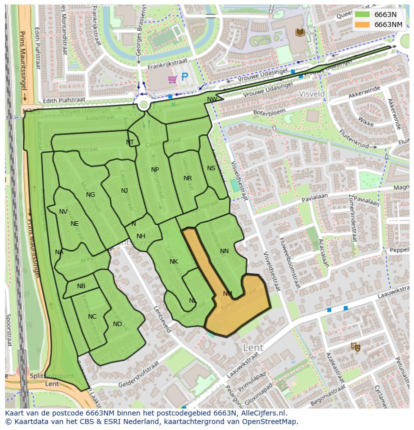 Afbeelding van het postcodegebied 6663 NM op de kaart.