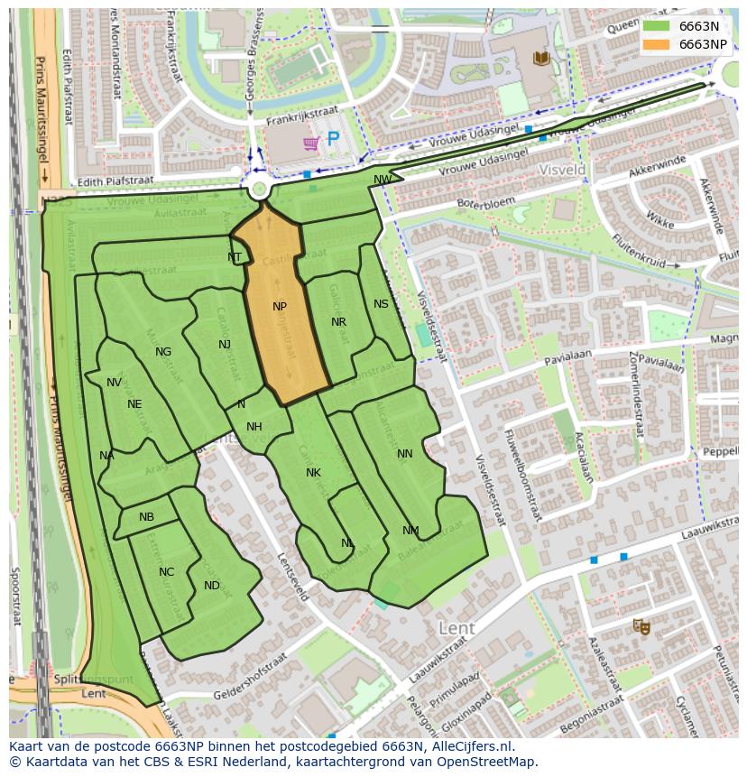 Afbeelding van het postcodegebied 6663 NP op de kaart.