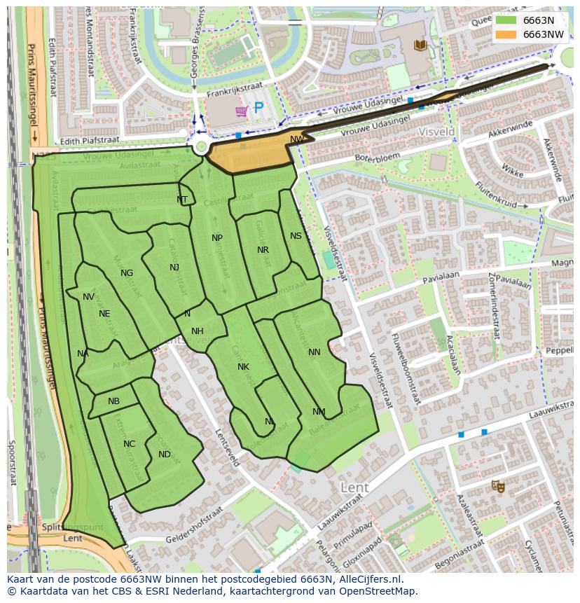 Afbeelding van het postcodegebied 6663 NW op de kaart.
