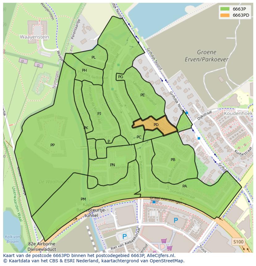 Afbeelding van het postcodegebied 6663 PD op de kaart.