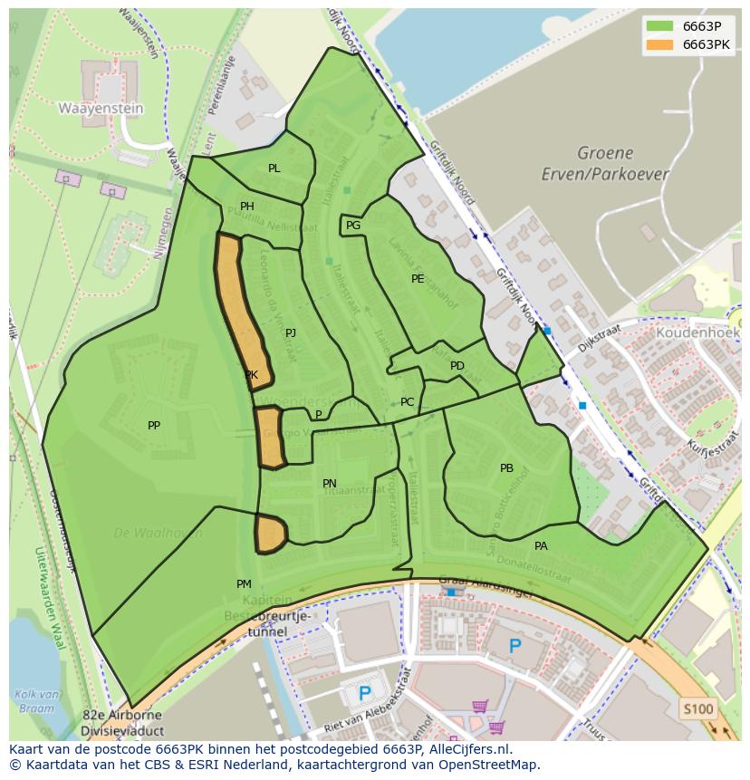 Afbeelding van het postcodegebied 6663 PK op de kaart.
