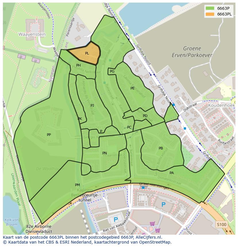 Afbeelding van het postcodegebied 6663 PL op de kaart.