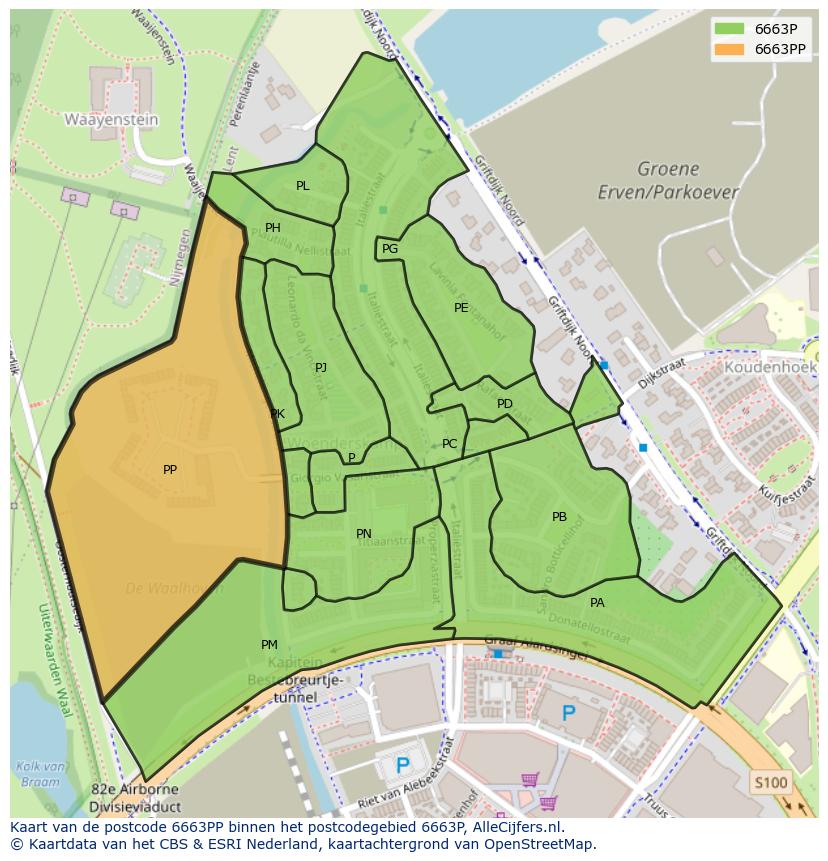 Afbeelding van het postcodegebied 6663 PP op de kaart.