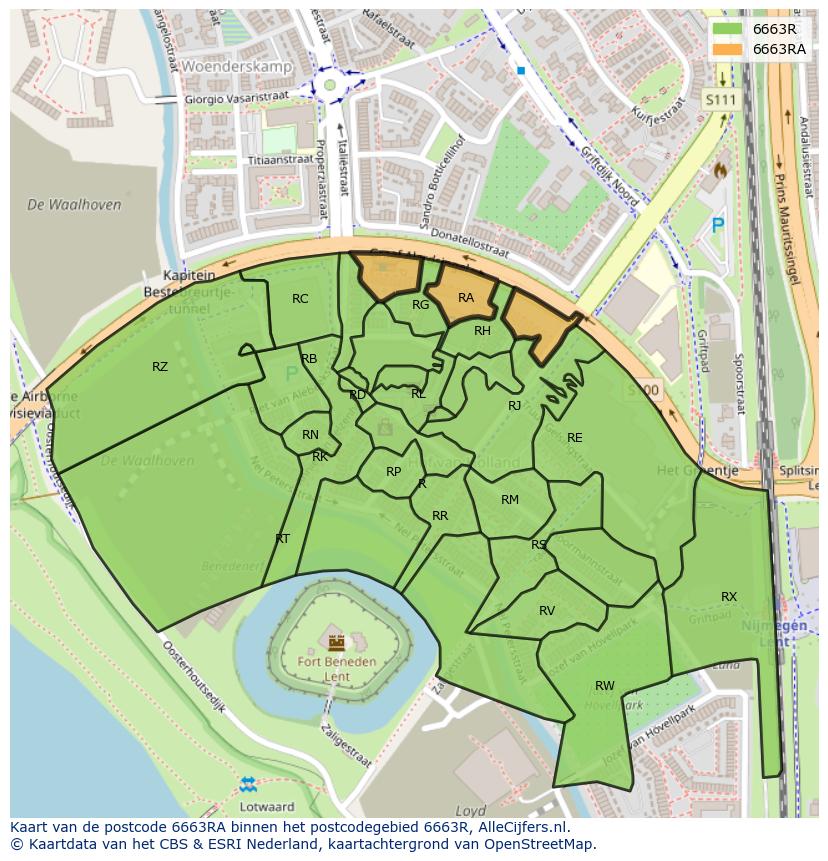 Afbeelding van het postcodegebied 6663 RA op de kaart.