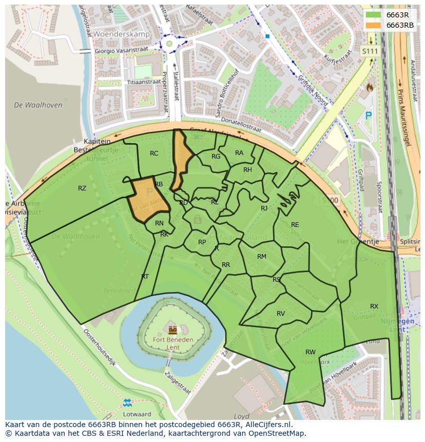 Afbeelding van het postcodegebied 6663 RB op de kaart.