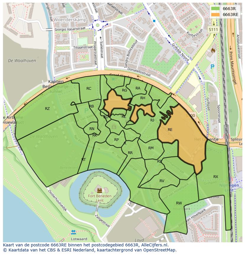 Afbeelding van het postcodegebied 6663 RE op de kaart.