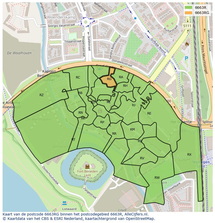 Afbeelding van het postcodegebied 6663 RG op de kaart.