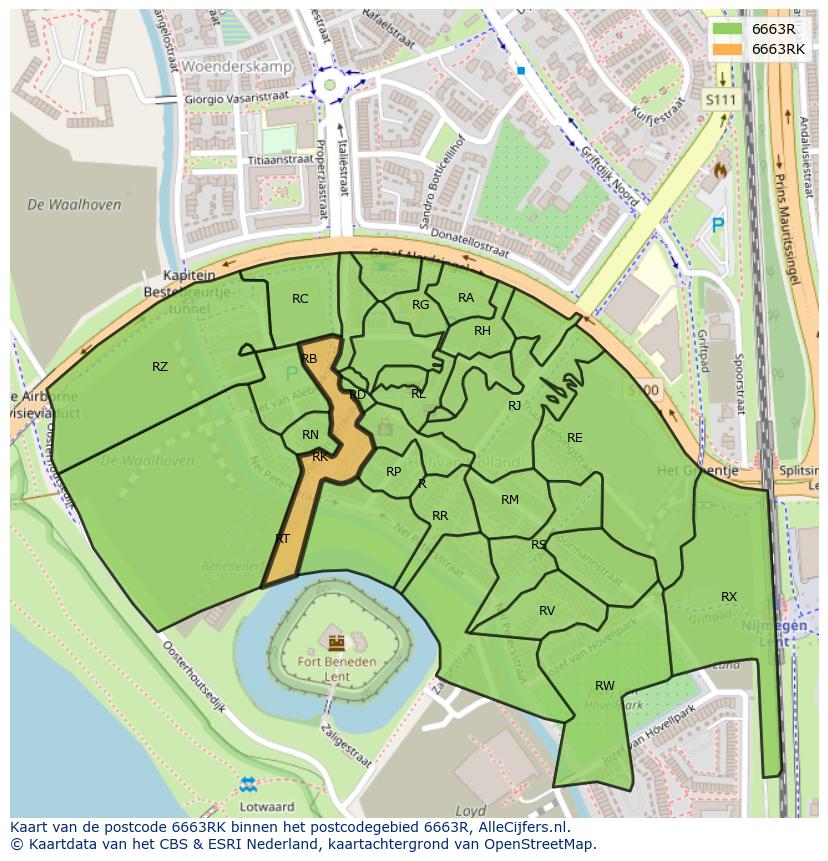 Afbeelding van het postcodegebied 6663 RK op de kaart.