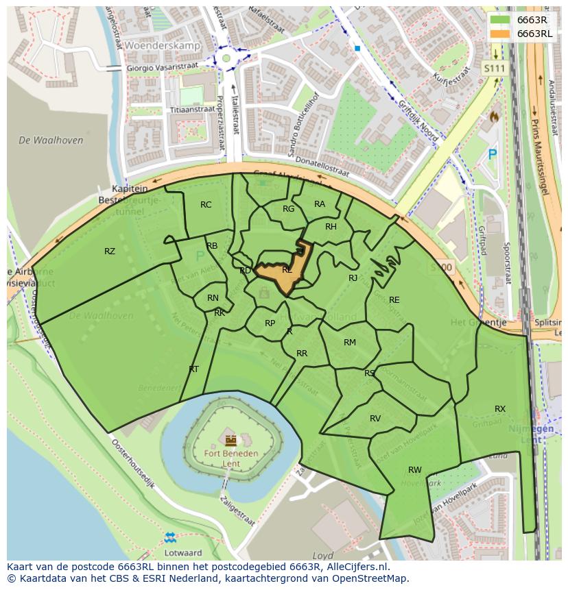 Afbeelding van het postcodegebied 6663 RL op de kaart.