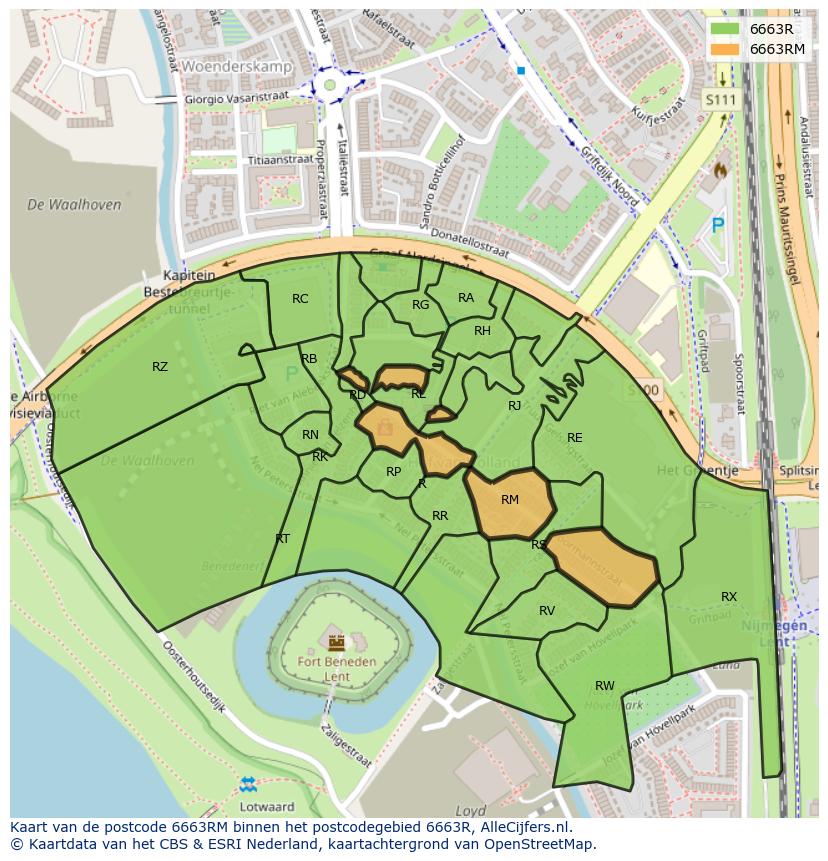 Afbeelding van het postcodegebied 6663 RM op de kaart.