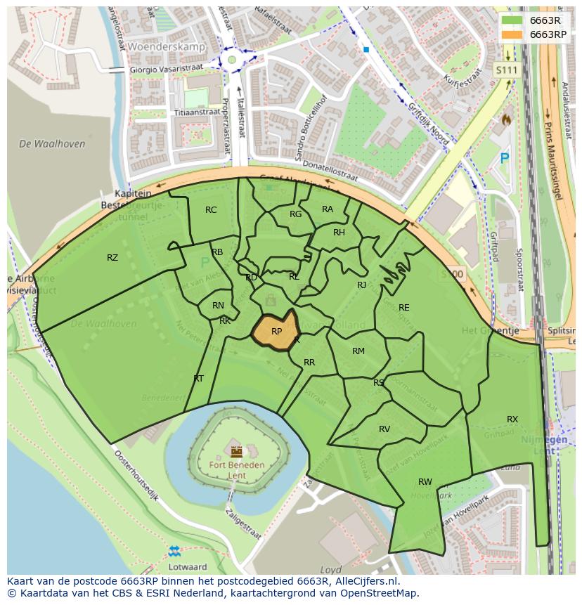 Afbeelding van het postcodegebied 6663 RP op de kaart.