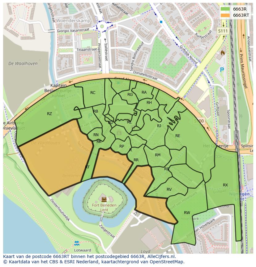 Afbeelding van het postcodegebied 6663 RT op de kaart.