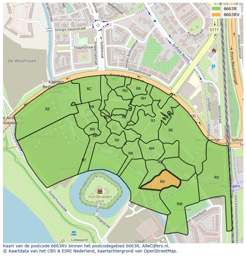 Afbeelding van het postcodegebied 6663 RV op de kaart.