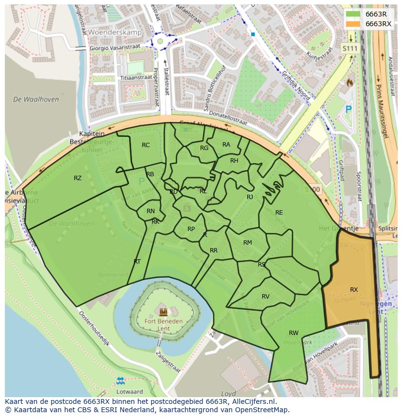 Afbeelding van het postcodegebied 6663 RX op de kaart.
