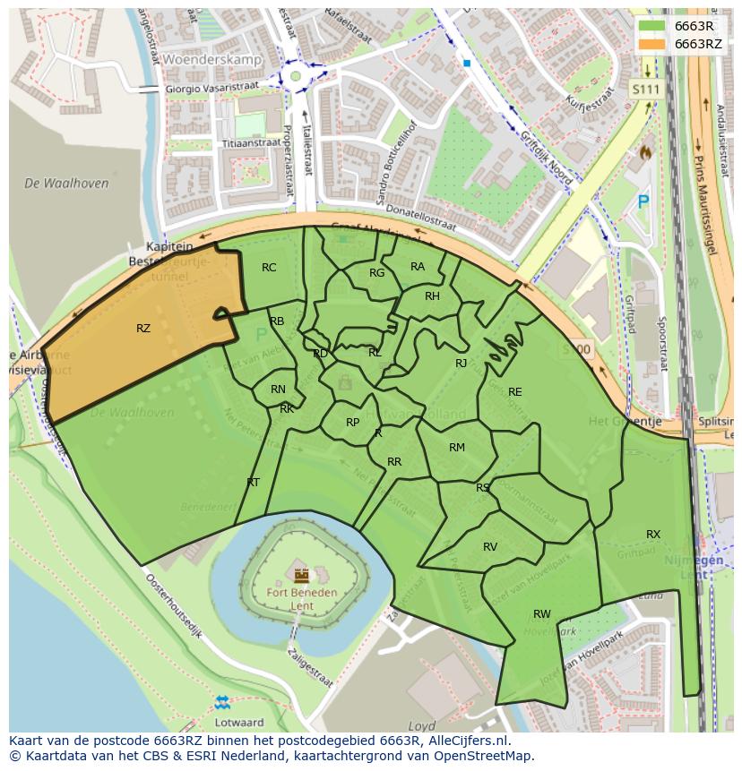 Afbeelding van het postcodegebied 6663 RZ op de kaart.