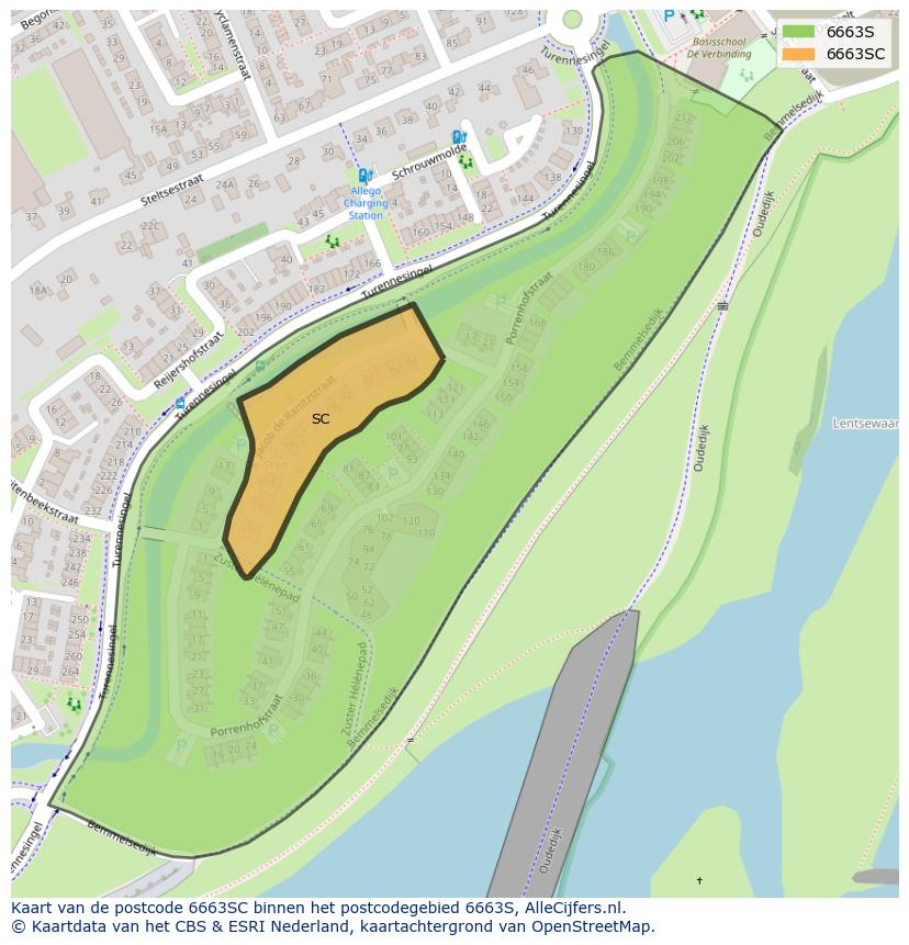 Afbeelding van het postcodegebied 6663 SC op de kaart.
