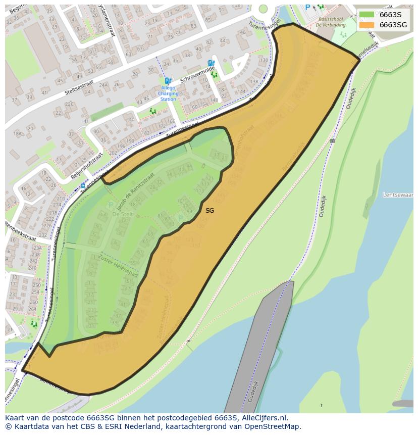 Afbeelding van het postcodegebied 6663 SG op de kaart.