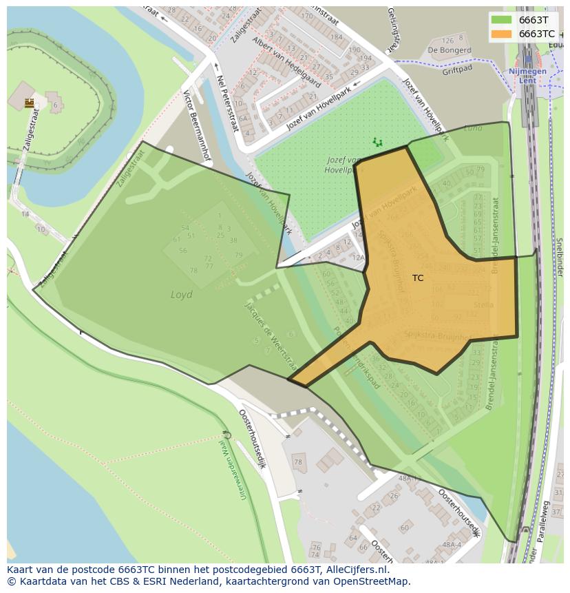 Afbeelding van het postcodegebied 6663 TC op de kaart.