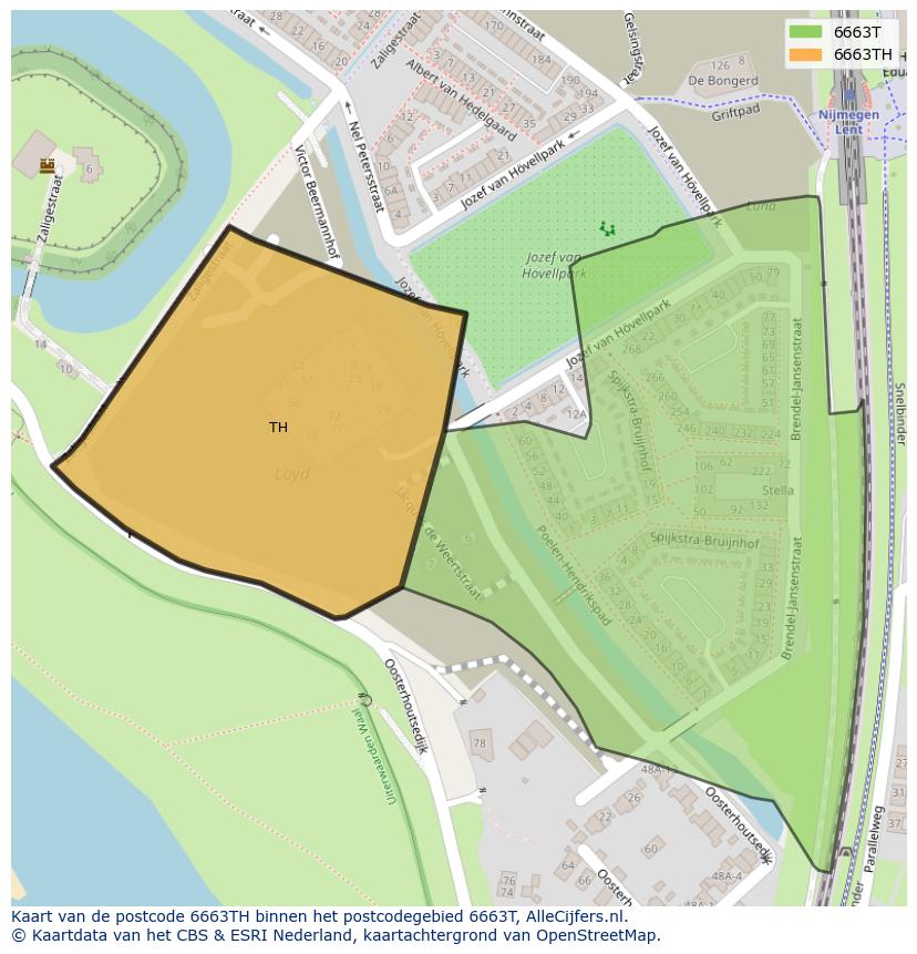 Afbeelding van het postcodegebied 6663 TH op de kaart.