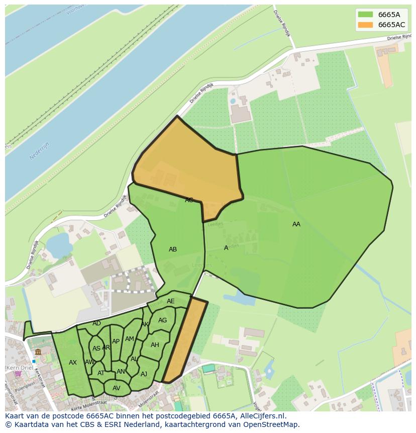 Afbeelding van het postcodegebied 6665 AC op de kaart.