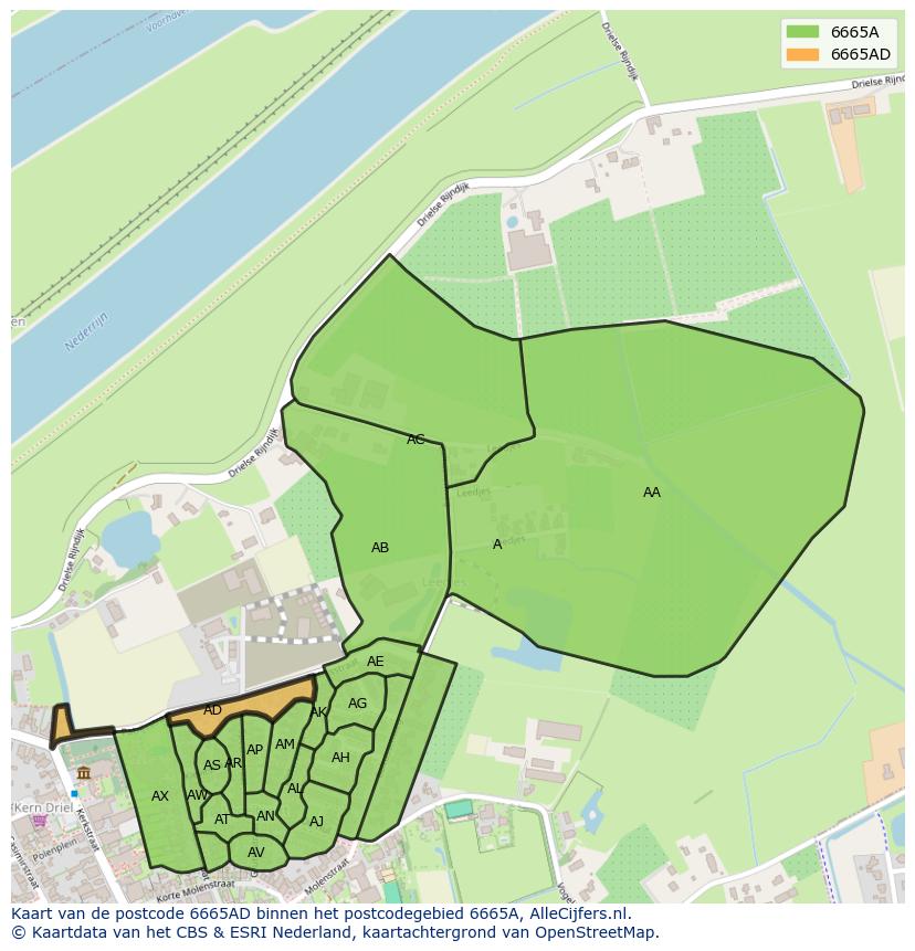 Afbeelding van het postcodegebied 6665 AD op de kaart.