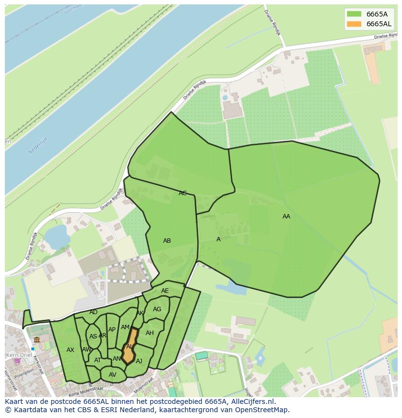 Afbeelding van het postcodegebied 6665 AL op de kaart.