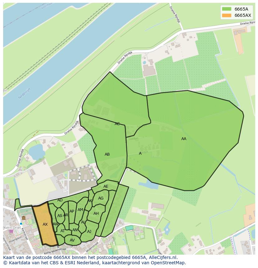 Afbeelding van het postcodegebied 6665 AX op de kaart.