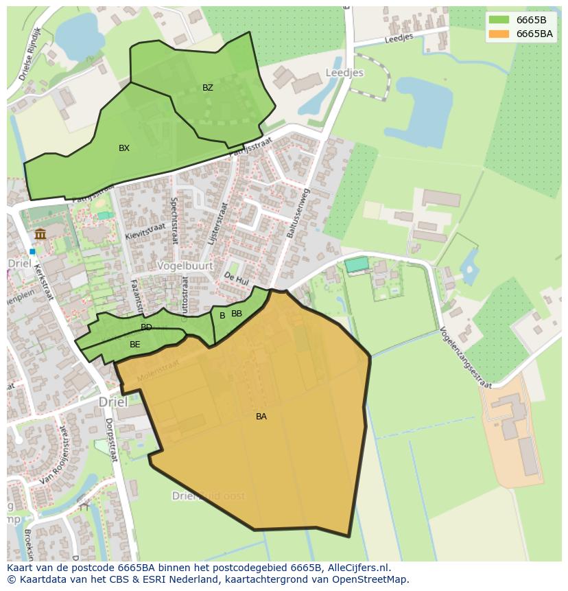 Afbeelding van het postcodegebied 6665 BA op de kaart.