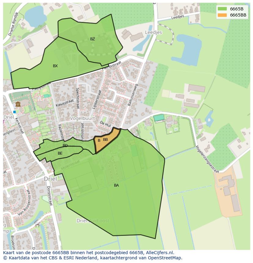 Afbeelding van het postcodegebied 6665 BB op de kaart.