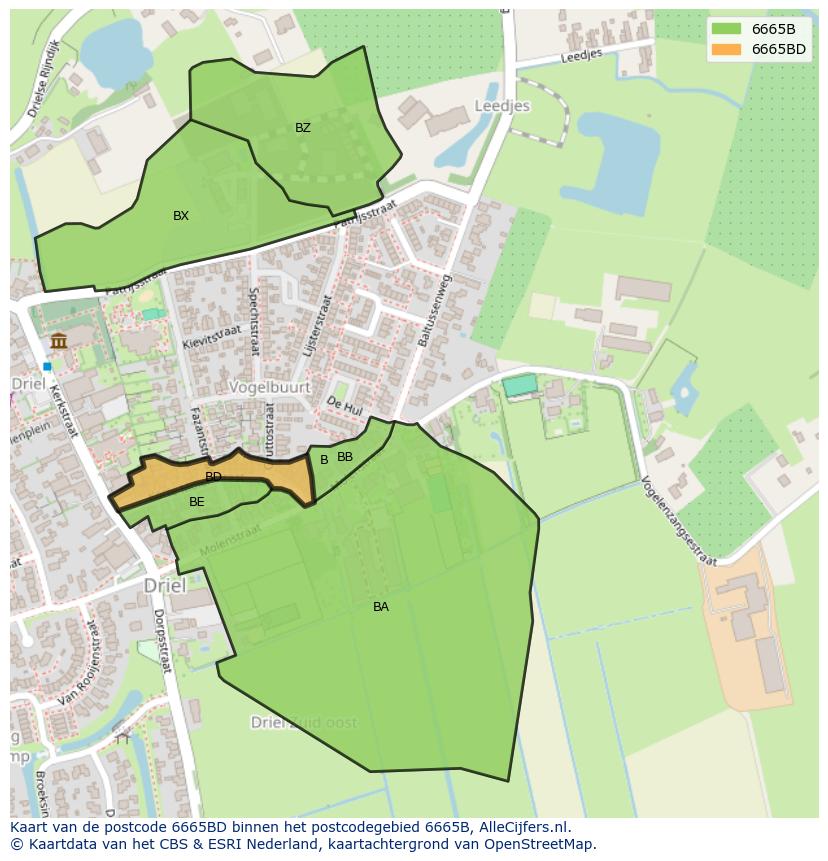 Afbeelding van het postcodegebied 6665 BD op de kaart.