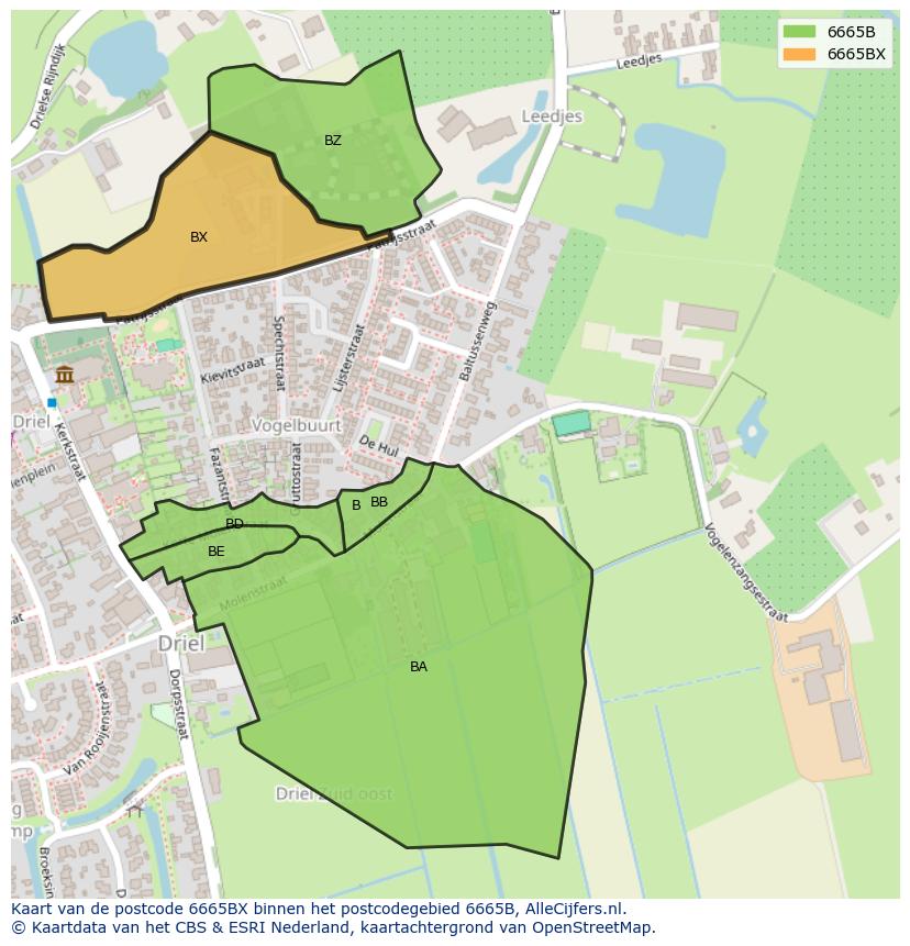 Afbeelding van het postcodegebied 6665 BX op de kaart.
