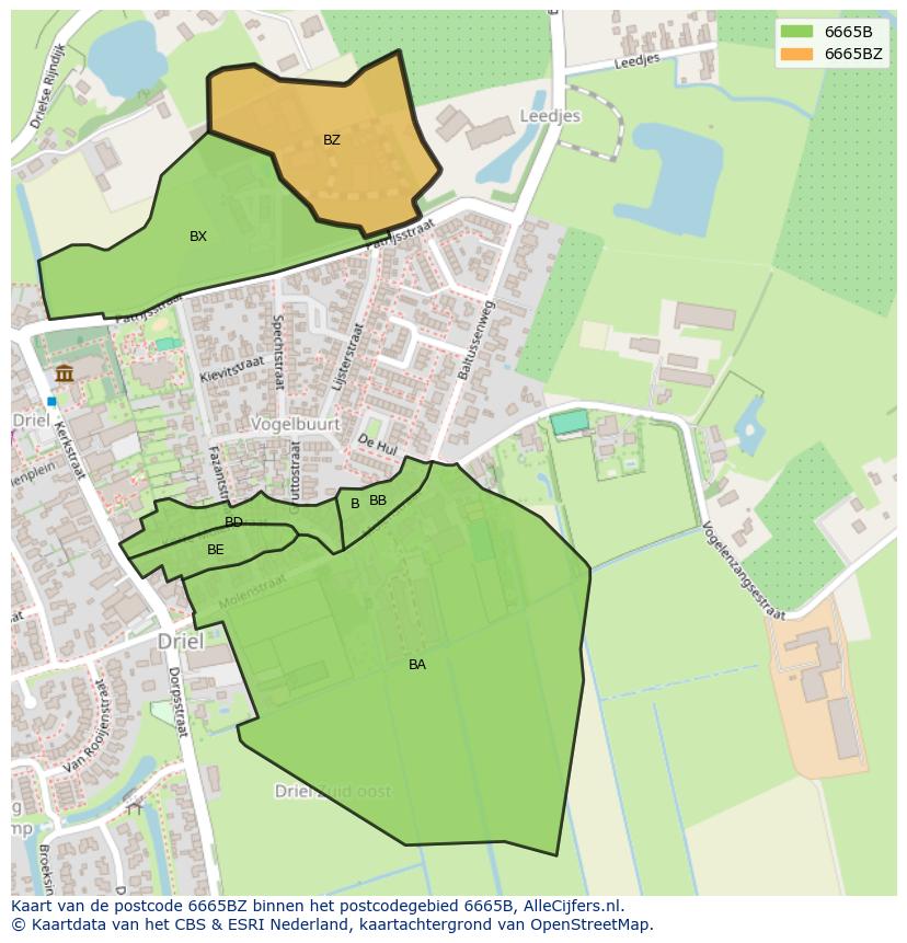 Afbeelding van het postcodegebied 6665 BZ op de kaart.
