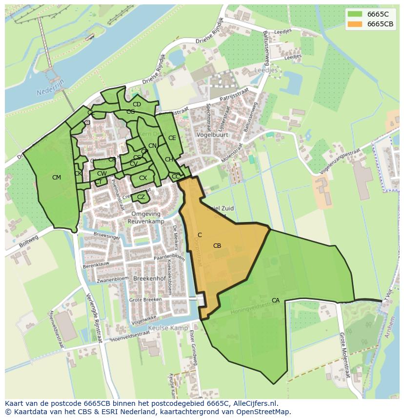 Afbeelding van het postcodegebied 6665 CB op de kaart.