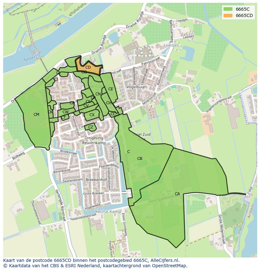 Afbeelding van het postcodegebied 6665 CD op de kaart.