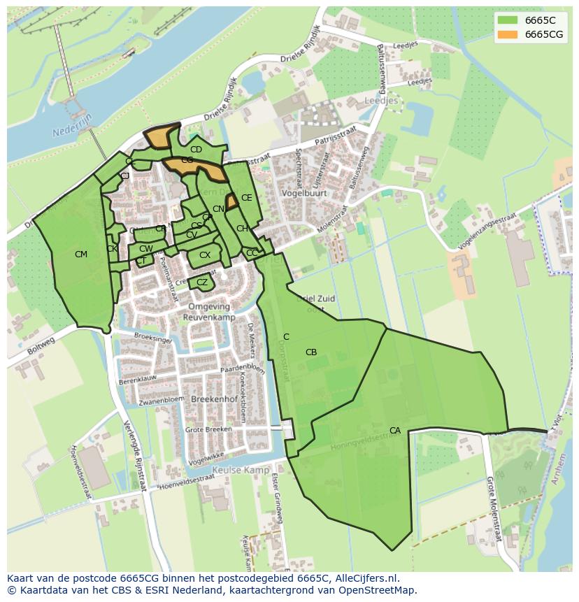 Afbeelding van het postcodegebied 6665 CG op de kaart.
