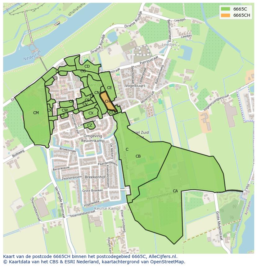 Afbeelding van het postcodegebied 6665 CH op de kaart.