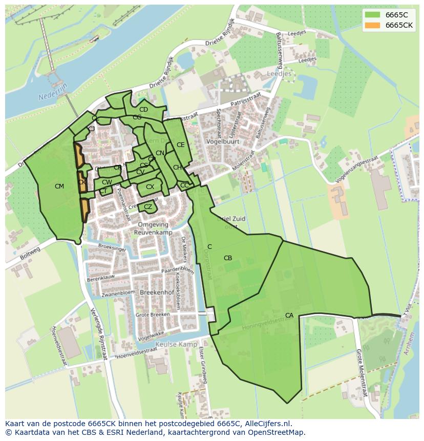 Afbeelding van het postcodegebied 6665 CK op de kaart.